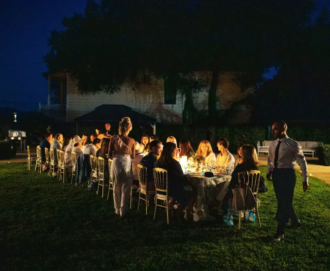Guests Attending an Evening Outdoor Event at Elizabeth Spencer in Rutherford